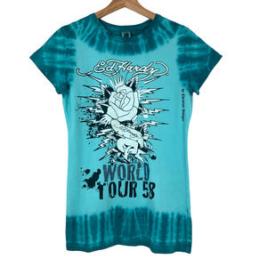 Ed Hardy Women's Tie Dye Blue Rose T Shirt M